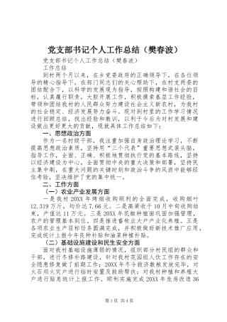 党支部书记个人工作总结(樊春波)