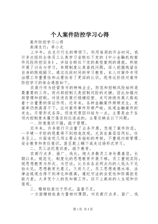 个人案件防控学习心得 