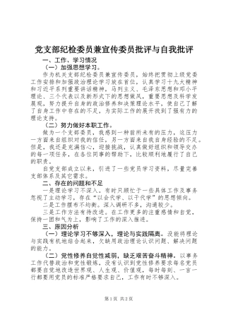 党支部纪检委员兼宣传委员批评与自我批评