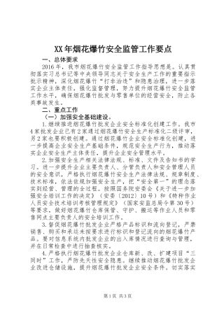 XX年烟花爆竹安全监管工作要点