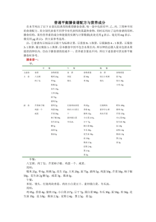 普通平衡膳食谱配方与营养成分
