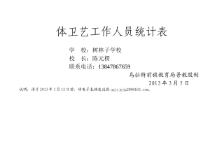 体卫艺工作人员统计表