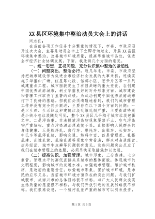 XX县区环境集中整治动员大会上的讲话