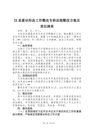 XX县意识形态工作整改专班巡视整改方案及责任清单