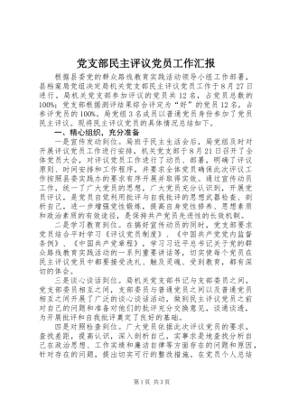 党支部民主评议党员工作汇报