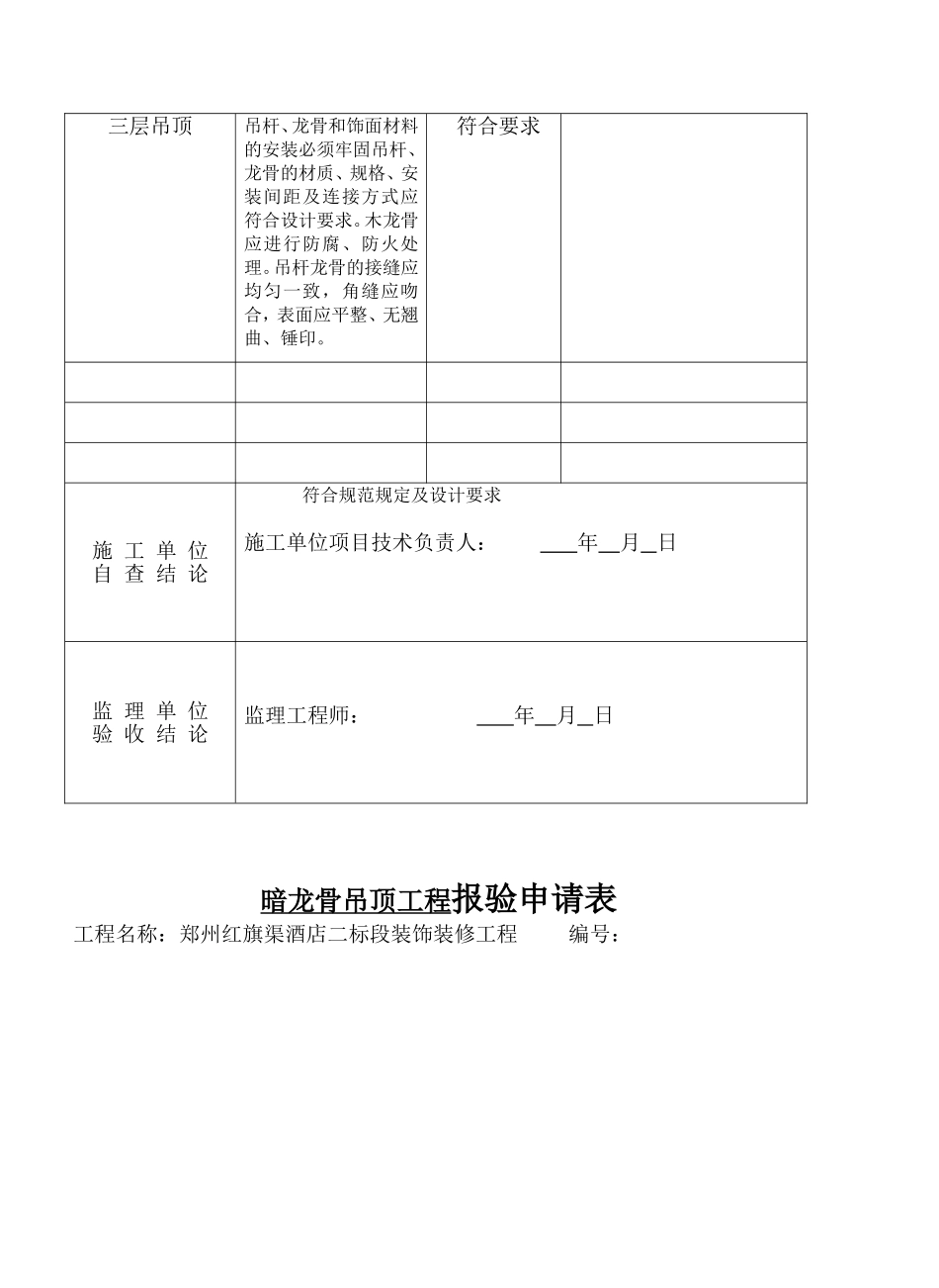 暗龙骨吊顶工程报验申请表、隐蔽申报_第3页