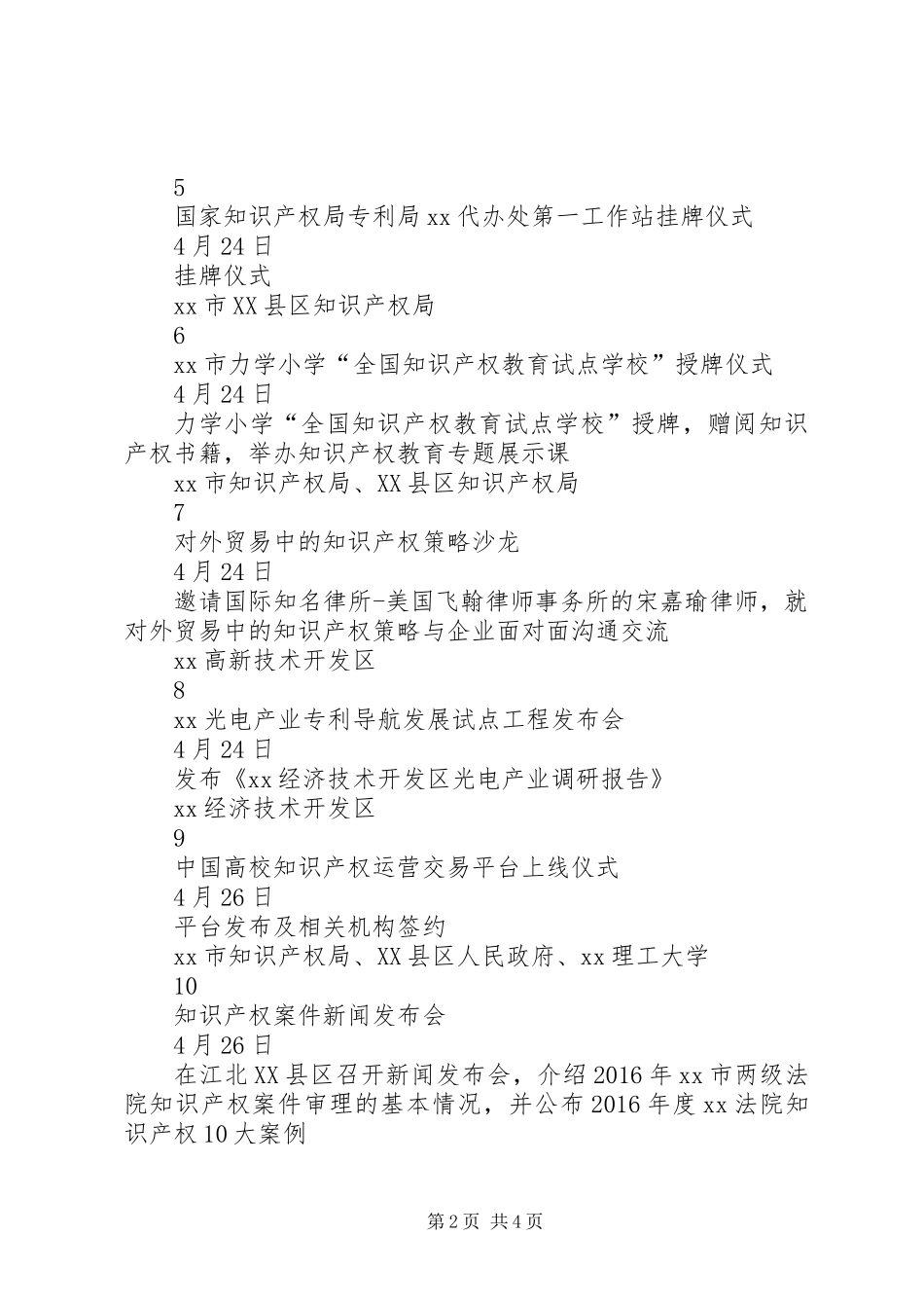 XX年知识产权宣传周主要活动安排表_第2页