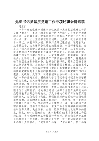 党组书记抓基层党建工作专项述职会讲话稿