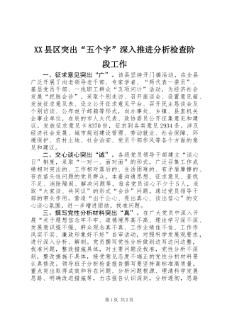 XX县区突出“五个字”深入推进分析检查阶段工作