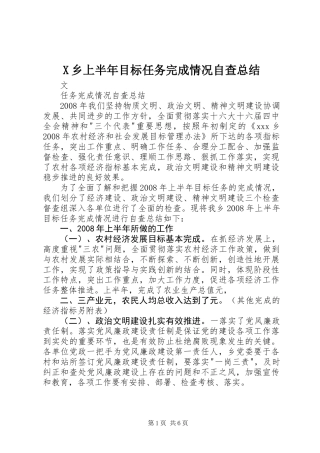 X乡上半年目标任务完成情况自查总结