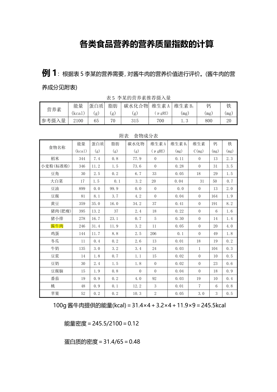 各类食品营养的营养质量指数的计算_第1页
