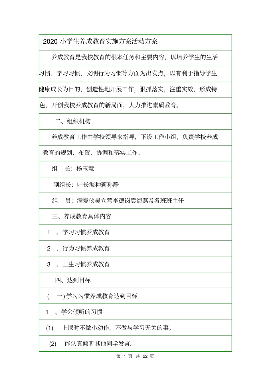 2020小学生养成教育实施方案活动方案_第1页