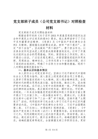 党支部班子成员（公司党支部书记）对照检查材料