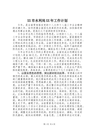 XX市水利局XX年工作计划