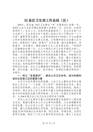 XX县区卫生局工作总结（区）