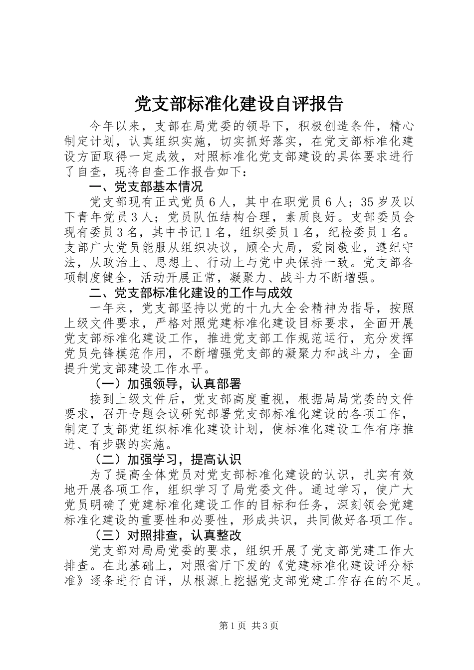 党支部标准化建设自评报告 (2)_第1页