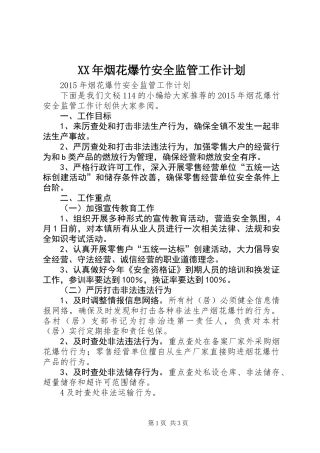 XX年烟花爆竹安全监管工作计划