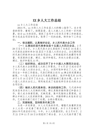 XX乡人大工作总结