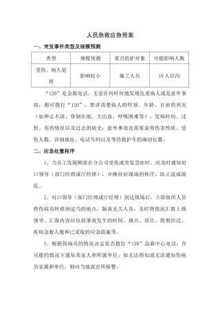 人员急救应急预案