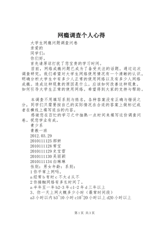网瘾调查个人心得 