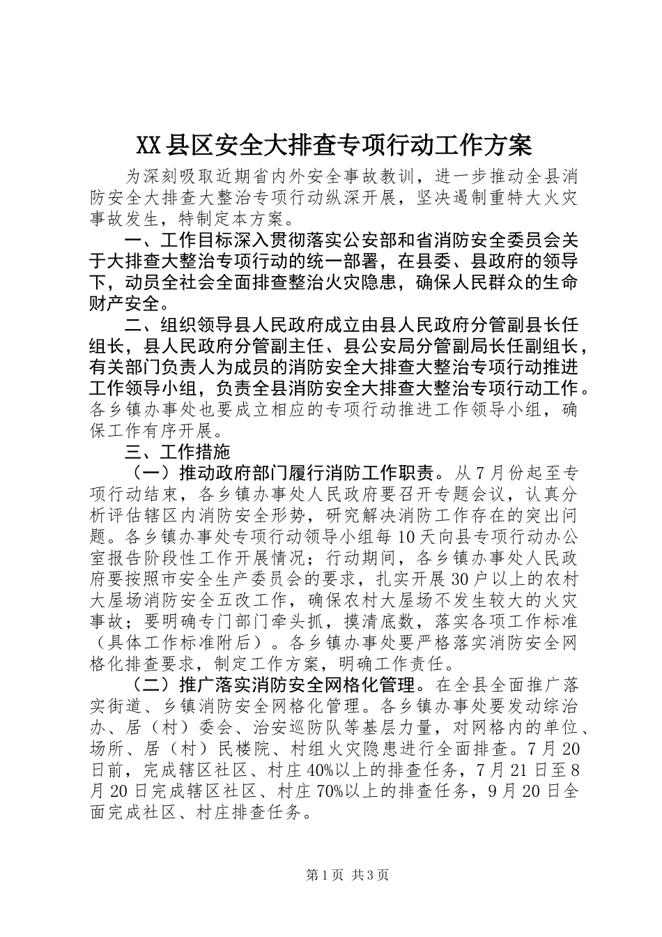 XX县区安全大排查专项行动工作方案_第1页