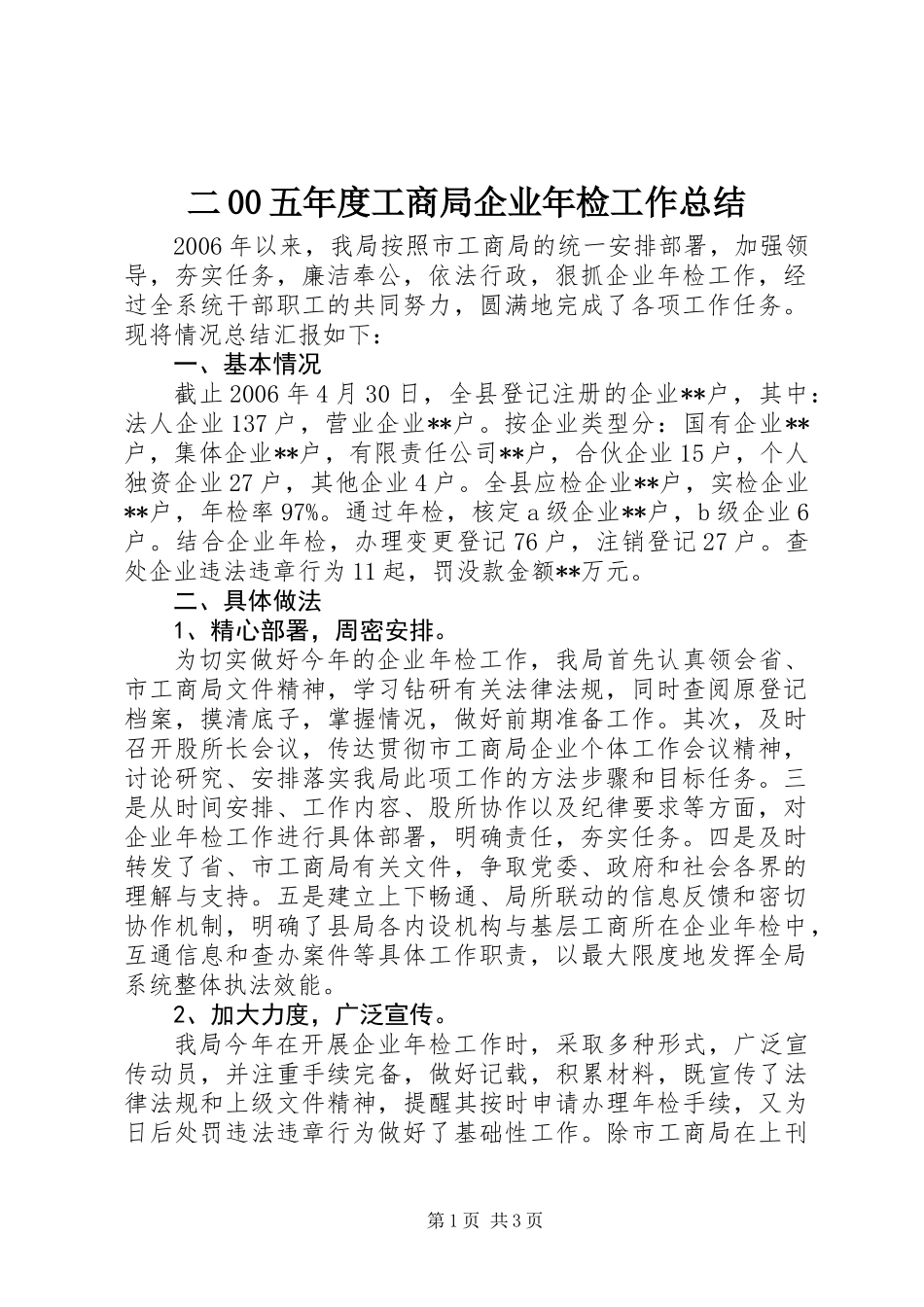 二00五年度工商局企业年检工作总结 (2)_第1页