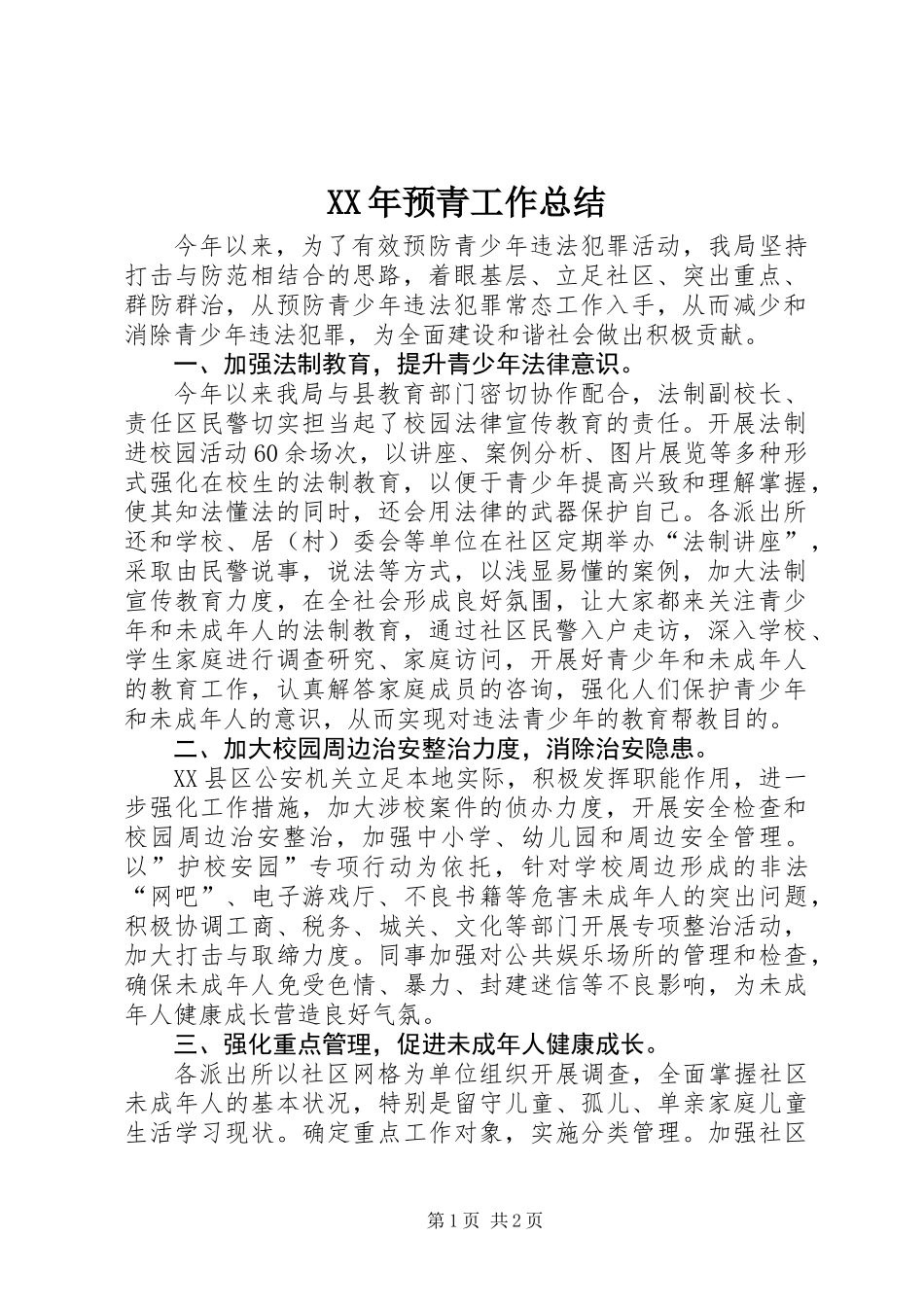 XX年预青工作总结_第1页