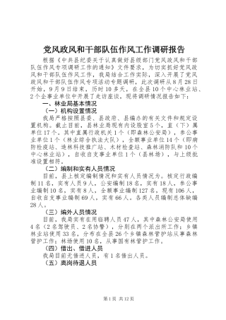 党风政风和干部队伍作风工作调研报告
