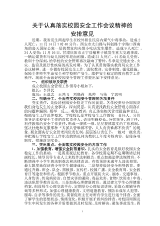 关于认真落实校园安全工作会议精神的安排意见
