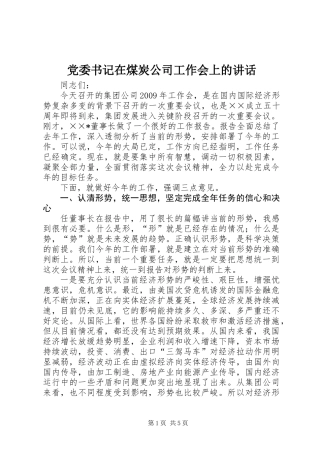 党委书记在煤炭公司工作会上的讲话