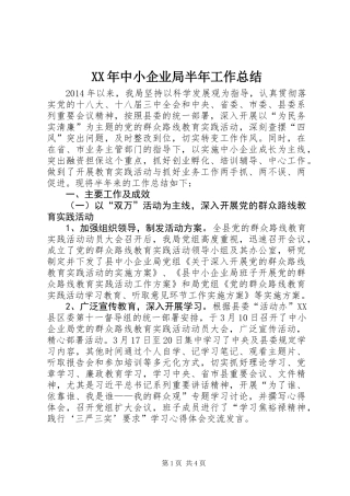 XX年中小企业局半年工作总结
