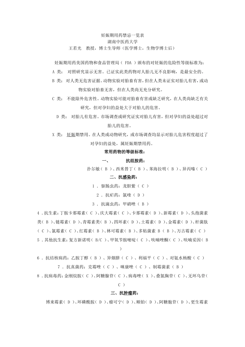 妊娠期用药禁忌一览表_第1页