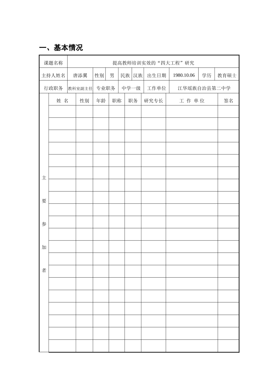 2013年江华县课题申报：《提高教师培训实效的“四大工程”研究》--江华二中唐添翼_第2页