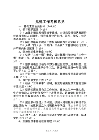 党建工作考核意见