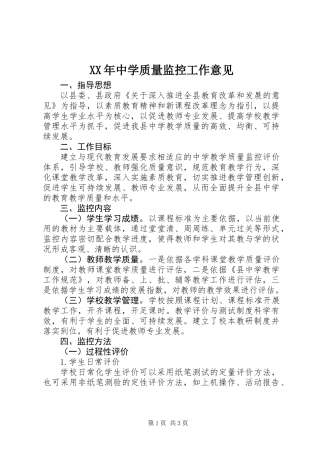 XX年中学质量监控工作意见