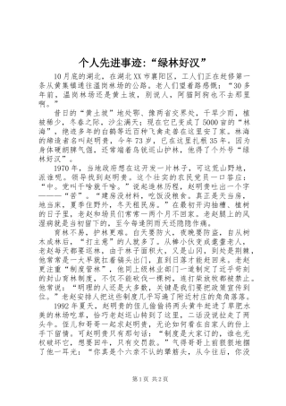 个人先进事迹-“绿林好汉”