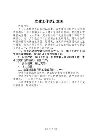 党建工作试行意见