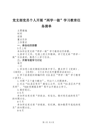 党支部党员个人开展“两学一做”学习教育任务清单