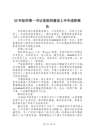 XX年驻村第一书记党组织建设上半年述职报告