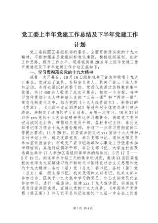 党工委上半年党建工作总结及下半年党建工作计划