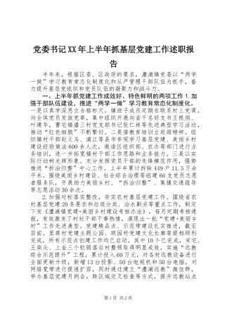 党委书记XX年上半年抓基层党建工作述职报告