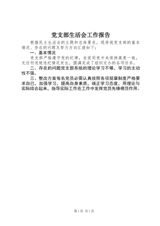 党支部生活会工作报告