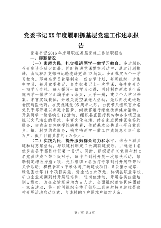 党委书记XX年度履职抓基层党建工作述职报告