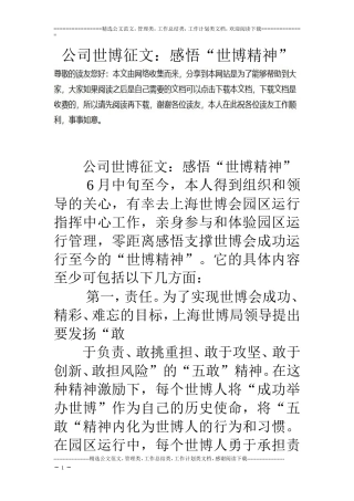 公司世博征文：感悟“世博精神”