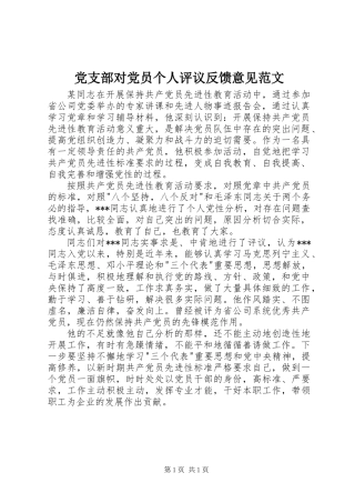 党支部对党员个人评议反馈意见范文