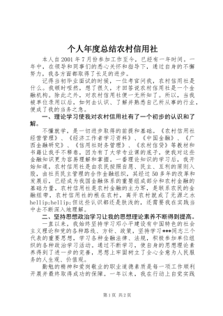 个人年度总结农村信用社