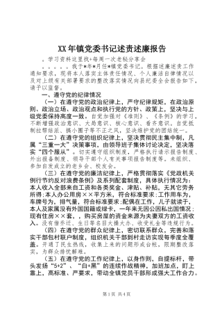 XX年镇党委书记述责述廉报告 (2)