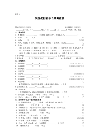 炭疽流行病学个案调查表