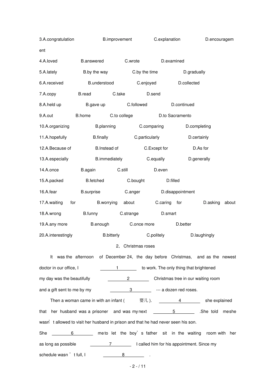 2020届高考英语一轮复习完形填空专题集训__个人传记类含解析_第2页