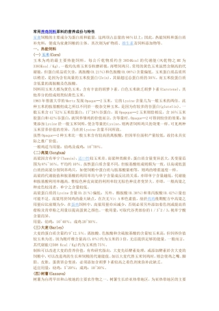 常用养鸡饲料原料的营养成份与特性